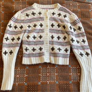 Shrimps Cream and Brown Patterned Cardigan